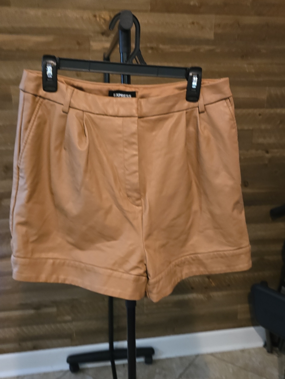 Express Women's Camel Color Faux Leather Midi High-Rise Shorts (12)